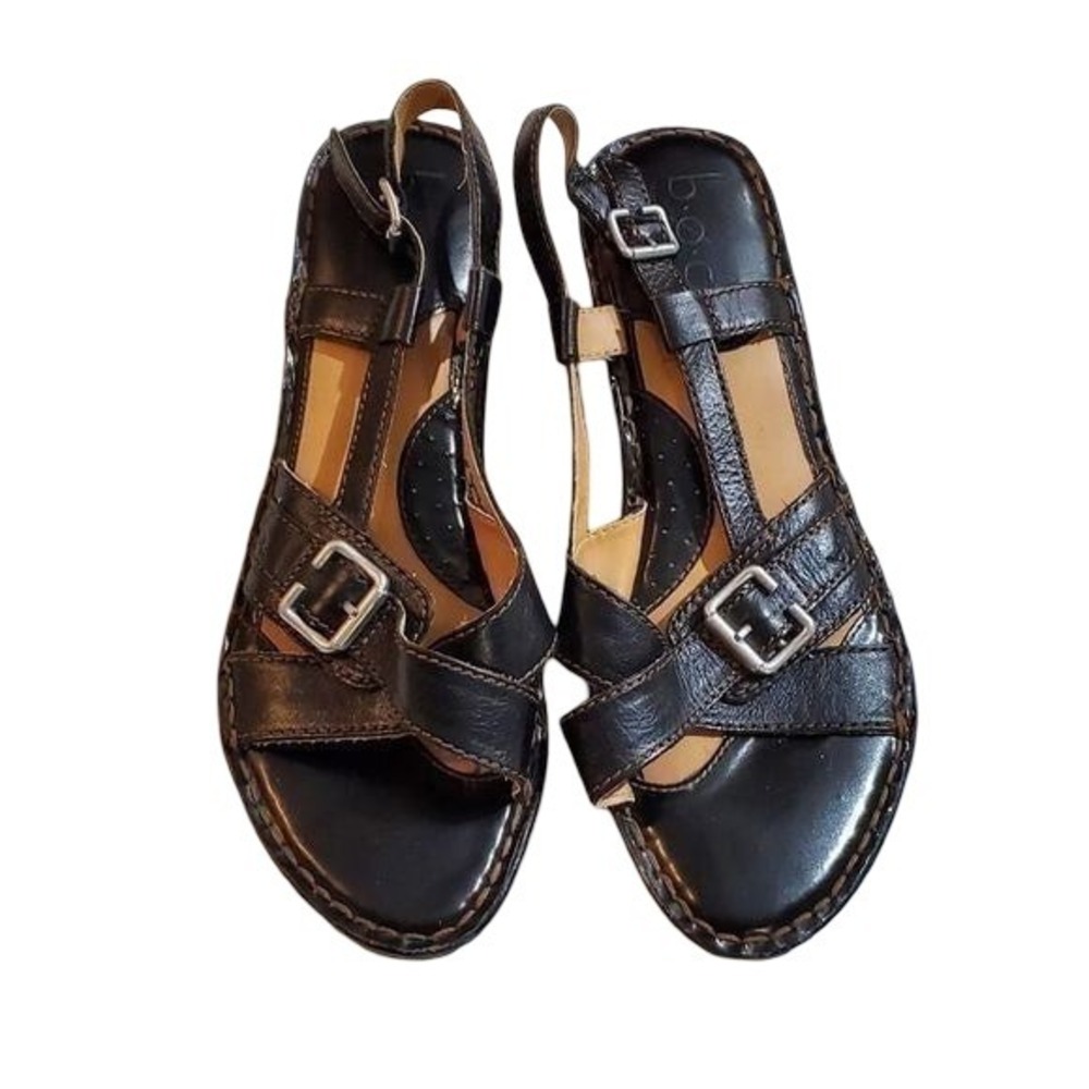 Born B.O.C. Concept Womens Black Leather Wedge‎ Sandals BC3338 Size 10